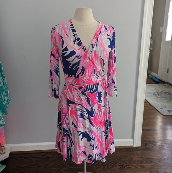 Women's Lilly Pulitzer Medium Elimia Wrap Dress True Paradise Point - Picture 2 of 6